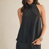 Black Satin Halter Neck Top