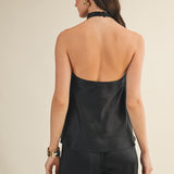 Black Satin Halter Neck Top