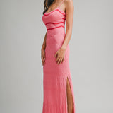 Coral Muse Pointelle Knit Maxi Dress
