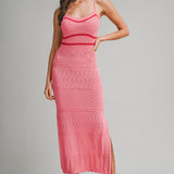 Coral Muse Pointelle Knit Maxi Dress