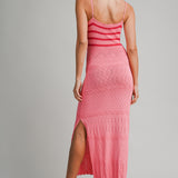 Coral Muse Pointelle Knit Maxi Dress