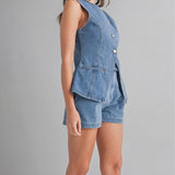 Camille Button Front Denim Vest - M Denim