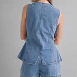 Camille Button Front Denim Vest - M Denim