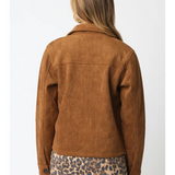Sadie Cognac Faux Suede Button Front Jacket