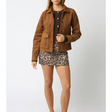 Sadie Cognac Faux Suede Button Front Jacket