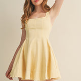 Butter Structured Square Neck Flared Mini Dress