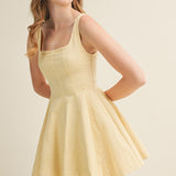 Butter Structured Square Neck Flared Mini Dress