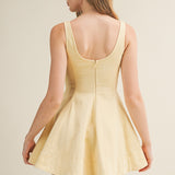 Butter Structured Square Neck Flared Mini Dress