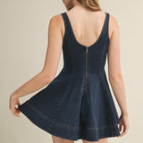 Indigo Square Neck Seamed Fit-And-Flare Dress