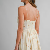 Cream Floral Print Deep V Neck Adjustable Strap Dress