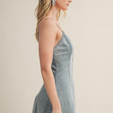 Washed Denim Button-Front Fit & Flare Romper