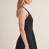 Black Plunging Halter Neck A-line Dress