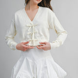 Wren Ivory Bow Tie Knit Cardigan