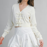 Wren Ivory Bow Tie Knit Cardigan