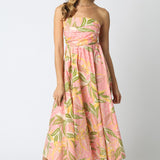 Joselyn Strapless Floral Maxi Dress - Coral Green
