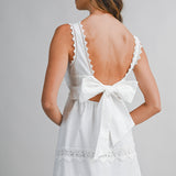 Off White Crochet Lace Trim Sleeveless Tiered Mini Dress