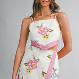 Pink Floral Print Back Bow Tie Crop Top