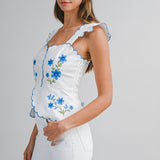 Rosalie Bloom Scalloped Peplum Top Blue