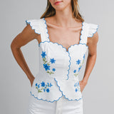 Rosalie Bloom Scalloped Peplum Top Blue