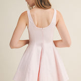 Peony Pink Structured Square Neck Flared Mini Dress