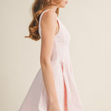 Peony Pink Structured Square Neck Flared Mini Dress