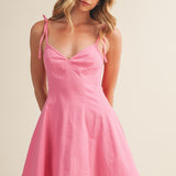 Candy Pink Self-Tie Strap Fit-And-Flare Dress
