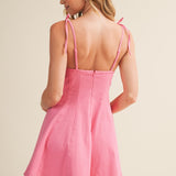 Candy Pink Self-Tie Strap Fit-And-Flare Dress