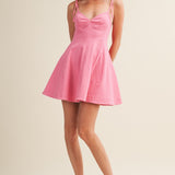 Candy Pink Self-Tie Strap Fit-And-Flare Dress