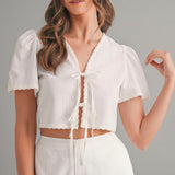 Ivory Charm Crochet Tie-Front Top