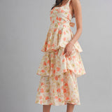 Sunset Bloom Halter Tiered Dress