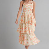 Sunset Bloom Halter Tiered Dress