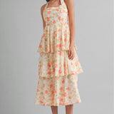 Sunset Bloom Halter Tiered Dress