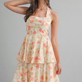 Sunset Bloom Halter Tiered Dress