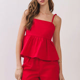 Ruby Beaded Strap Peplum Top