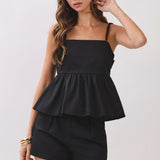 Midnight Beaded Strap Peplum Top