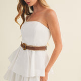White Princess-Seam Bodice Tiered Mini Dress