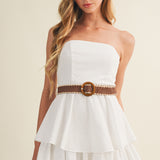 White Princess-Seam Bodice Tiered Mini Dress