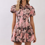 Mocha Blossom Bubble Hem Dress