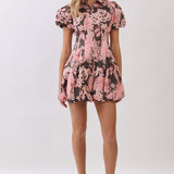Mocha Blossom Bubble Hem Dress