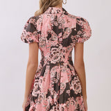 Mocha Blossom Bubble Hem Dress