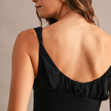 Elara Pleated Ruched Midi Dress - Black