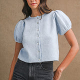 Elsie Puff Sleeve Knit Cardigan Top
