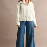 Alina Cable Knit Zip-Up Sweater Jacket - Cream