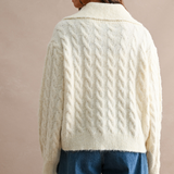 Alina Cable Knit Zip-Up Sweater Jacket - Cream