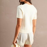 Clara Ivory Short Sleeve Knit Sweater