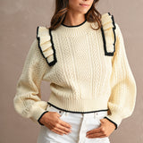 Poppy Ruffle Shoulder Cable Knit Sweater