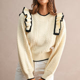Poppy Ruffle Shoulder Cable Knit Sweater