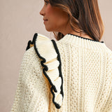 Poppy Ruffle Shoulder Cable Knit Sweater