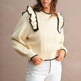 Poppy Ruffle Shoulder Cable Knit Sweater