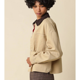 Harper Beige Cropped Utility Jacket with Contrast Collar